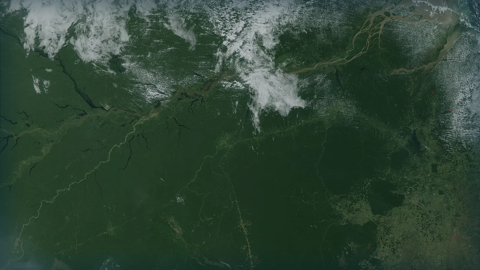 Imagen satelital de un frente de deforestación en la Amazonía.